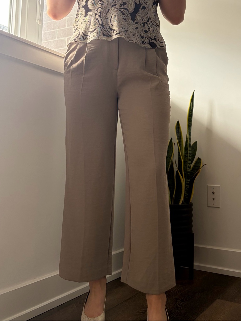Christian Lacroix Taupe Wide-Leg Cropped Pants